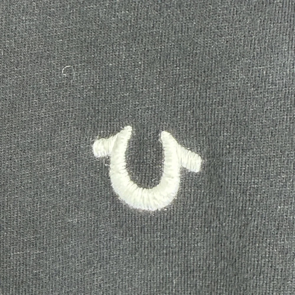 True Religion Men’s Long Sleeve Henley Shirt Black Horseshoe Logo Y2K L